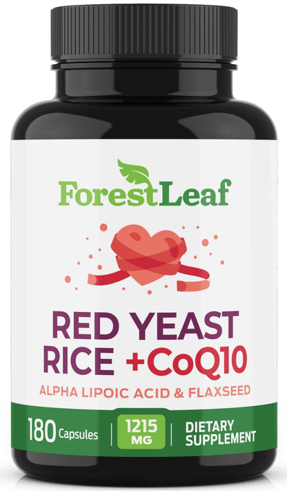 Red Yeast Rice 1215 mg. Capsules - Extra Strength Red Rice Yeast with CoQ10 Supplement, Plus Alpha Lipoic Acid & Organic Flaxseed, Citrinin Free, Supports Cardiovascular Health, Non-GMO 90 Veggie Caps