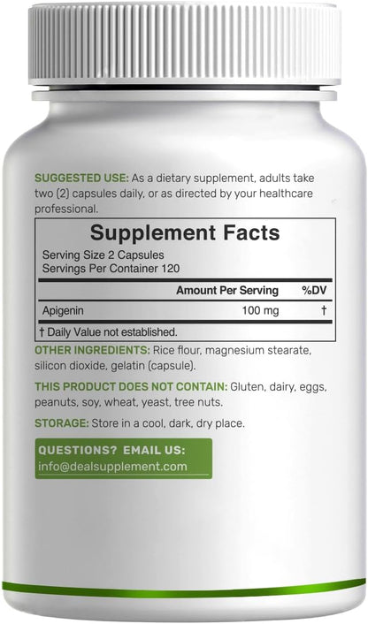 Apigenin, 100mg Per Serving, 240 Capsules – Raw Plant Extract from Chamomile Flower – Active Bioflavonoids & Antioxidants – Sleep & Relaxation Supplement – Non-GMO