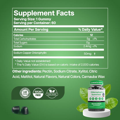 Benevolent Nourishment Chlorophyll Supplement, Detox & Immune Support, Internal Deodorizer, Gummies