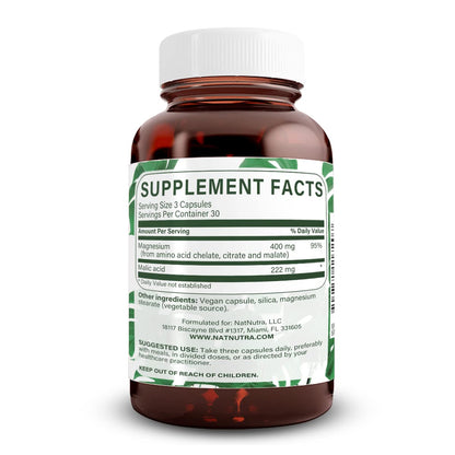 Natural Nutra Mega Magnesium 400mg Supplement - High Absorption Amino Acid Chelate, Better Vibes, Citrate, Malate Blend for Muscle Growth, Bone Strength, Heart Health, Nerve Support - 90 Capsules