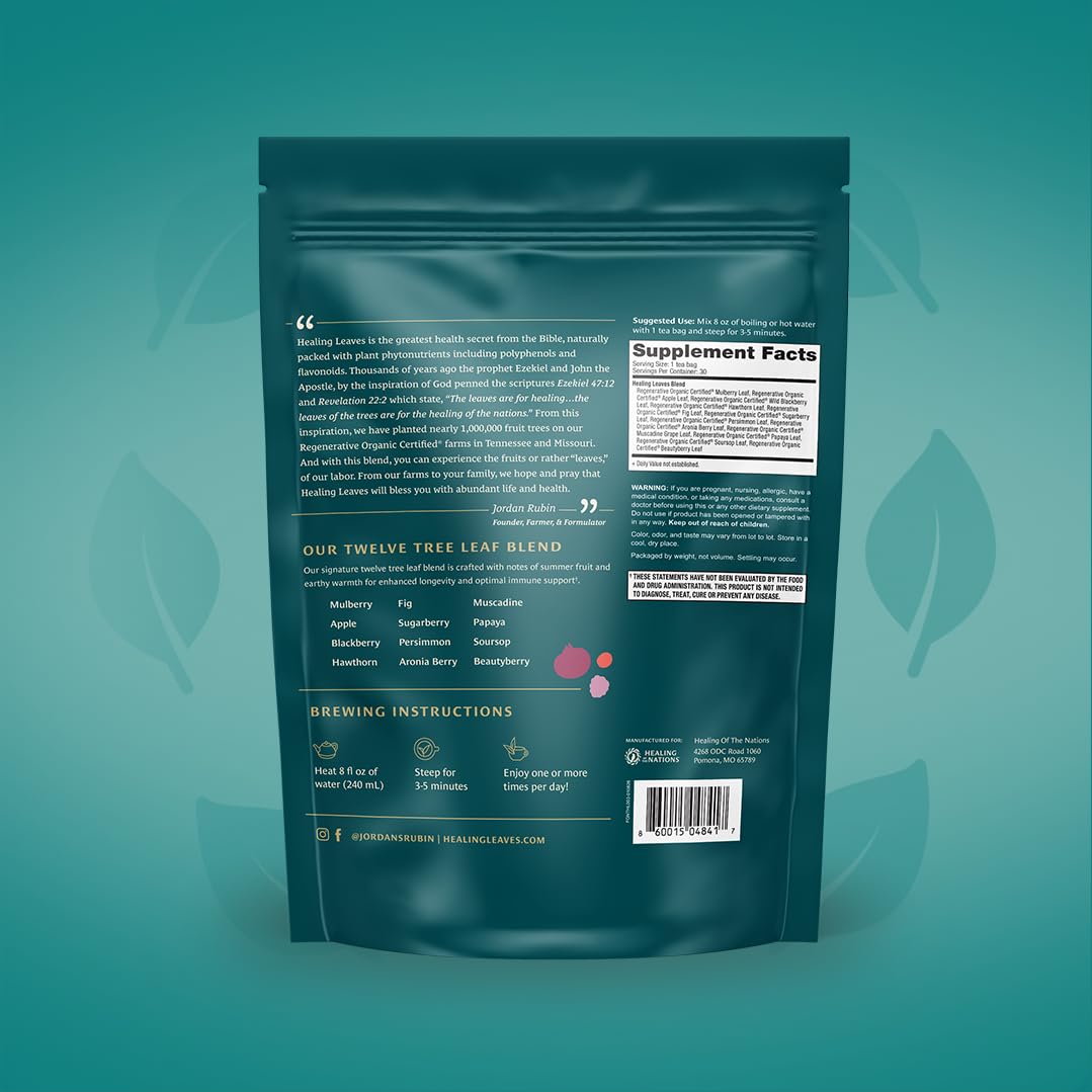 Healing Leaves, Longevity Blend Tea Bags- 30 Count | Biblically Inspired, 12 Fruit Tree Leaf Blend. Supports Digestion, Immune Function, Healthy Inflammation Response and Energy