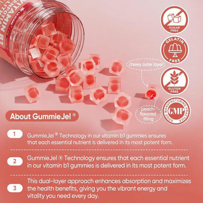 Vitamin B1 & Methylated Vitamin B Complex Gummies, GLP-1 Friendly B Vitamins + Benfotiamine + Thiamine & Inositol, B1 B2 B6 Multivitamins, L-methylfolate, Methyl B12 for Nerve Cognition Energy, 60 Cts