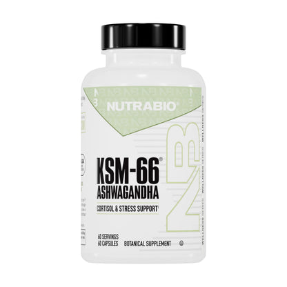 NutraBio Ashwagandha KSM-66 | Ashwagandha Herbal Supplement for Stress, Mood, & Performance | 600 MG of Clinically Studied KSM66 60 Capsules