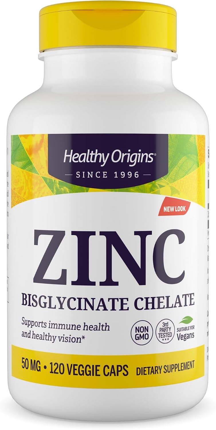 Healthy Origins Zinc Bisglycinate Chelate 50 mg, 120 Veggie Caps