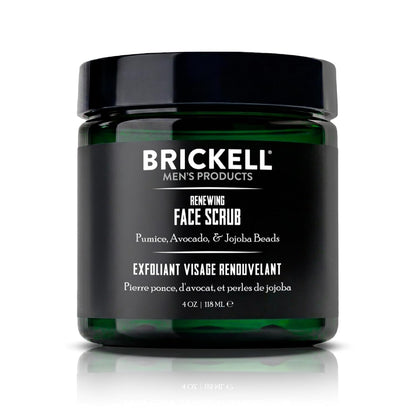 Brickell Men's Renewing Face Scrub for Men, Deep Exfoliating Facial Scrub Formulated with Pumice, Caffeine and Jojoba Beads, 4 Ounce, Scented
