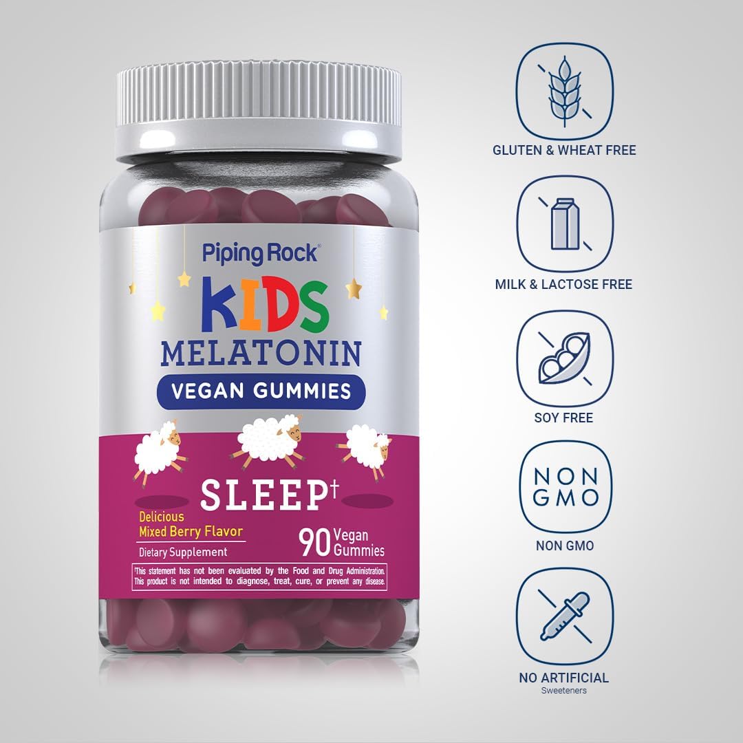 Piping Rock Kids Melatonin Gummies | 1mg | 90 Count | Supplement for Children | Mixed Berry Flavor | Vegan, Non-GMO, Gluten Free | Mixed Berry Flavor | Vegan, Non-GMO, Gluten Free