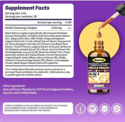 Gentle Herbal Intestinal Support Drops, 2 Pack 120mL, 20-in-1 Natural Wormwood Black Walnut Clove Blend, Supports Everyday Digestive Comfort & Internal Balance