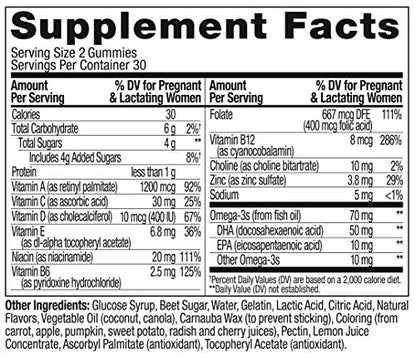 Olly Prenatal Multivitamin Gummy, Folic Acid, Vitamin D, Omega DHA, Chewable Supplement