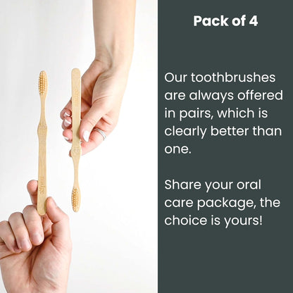 Nudge - Natural Bamboo Toothbrushes with Bamboo Bristles, Soft Bristles Toothbrush, Biodegradable, Eco-Friendly, Sustainable Material, BPA Free (Pack of 4)