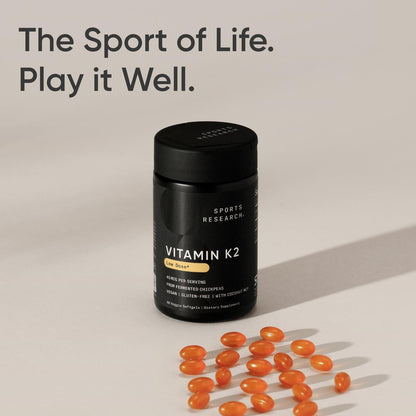 Sports Research® Vitamin K2 as MK-7 100mcg with Coconut MCT Oil - 60 Veggie Softgels (2 Month Supply) Vegan Certified, Non-GMO Verified, Gluten & Soy Free