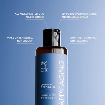 Happy Aging Sleep Tonic Liquid Sleep Aid - Liposomal Melatonin, GABA & Glutathione - Natural Sleep Aid for Adults, Fall Asleep Faster with No Morning Grogginess - Mixed Berry, 180ml, 30 Servings