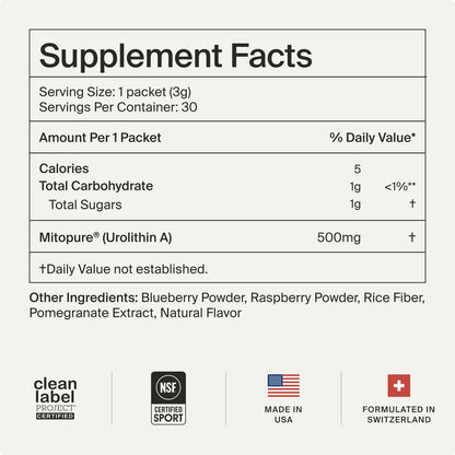Timeline Mitopure Urolithin A Supplement Powder 500 MG- Clinically Proven Support for Healthy Aging and Cellular Renewal - Mitoceutical for Muscle Support and Longevity