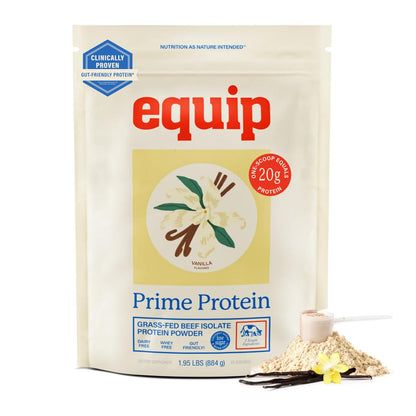 Equip Prime Chocolate Protein Powder - Gut-Friendly, No Sugar Protein Shake Powder with Grass-Fed Beef & Natural Collagen - Rich & Creamy Mix - 21g Per Serving - Whey & Dairy-Free (30 Scoops)