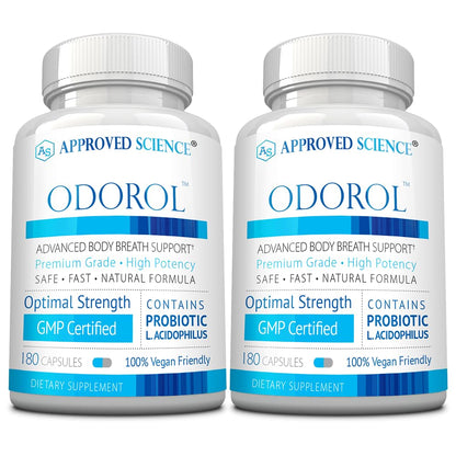 Approved Science Odorol - 60 Capsules - Freshen Bad Breath and Body Odor - Contains L.acidophilus, Green Tea, Magnolia Bark, Peppermint Oil, and Fennel - All Natural, Vegan Friendly, Non-GMO