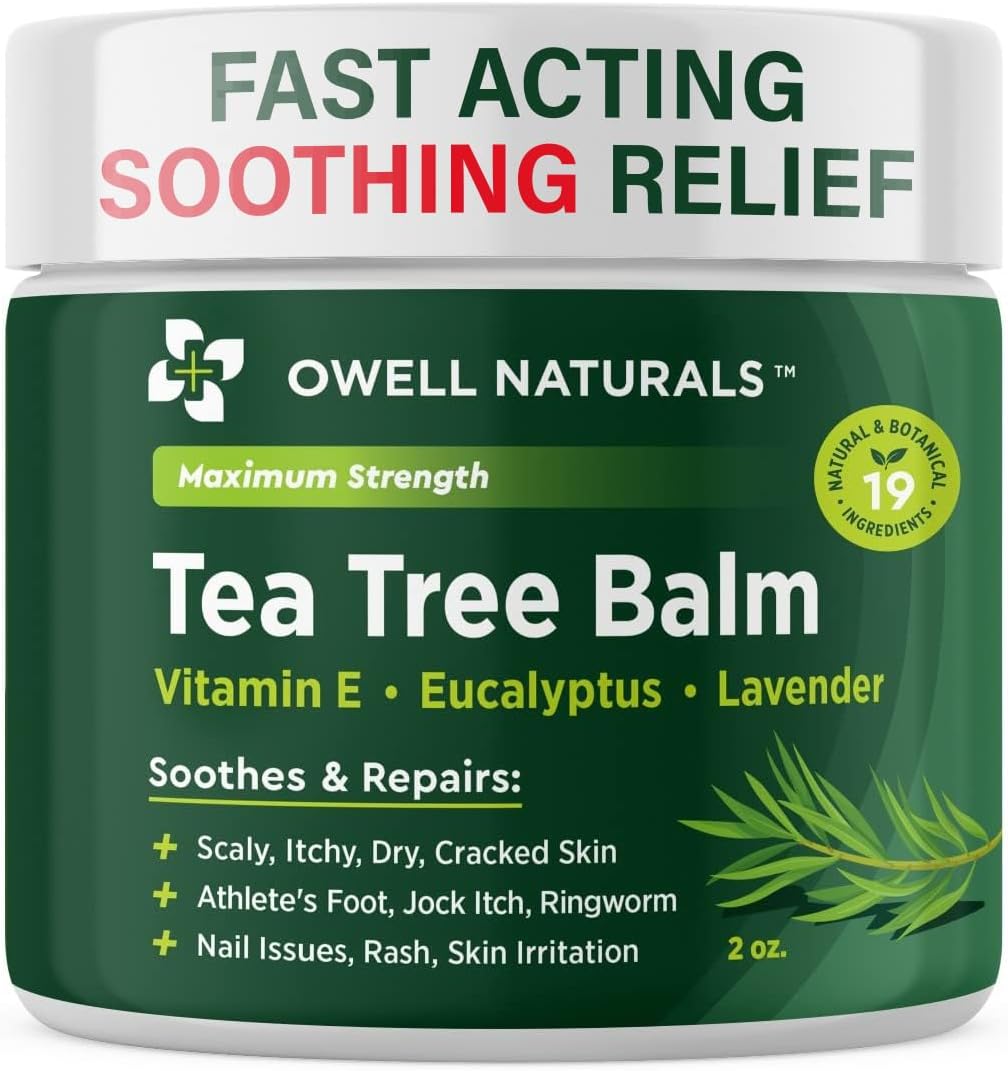 Owell Naturals Tea Tree Antifungal Balm – Extra Strength for Athlete’s Foot, Jock Itch, Ringworm & Skin Fungus – Soothing for Itchy, Dry, Cracked Skin, Feet & Body, 2 oz
