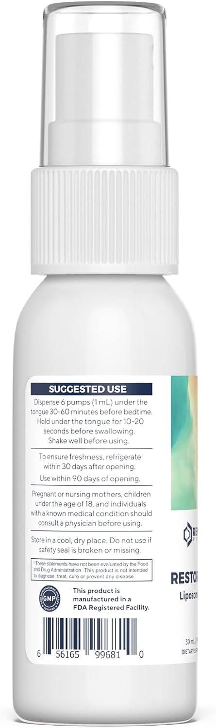 Renue By Science Restore PM | Liposomal Melatonin GABA Supplement Spray | 30ml Spray with Melatonin Glutathione & GABA 10mg - Sleep Aid Melatonin | Non-GMO | Made in The USA & Third Party Tested