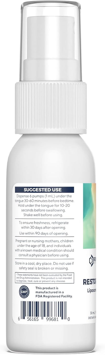 Renue By Science Restore PM | Liposomal Melatonin GABA Supplement Spray | 30ml Spray with Melatonin Glutathione & GABA 10mg - Sleep Aid Melatonin | Non-GMO | Made in The USA & Third Party Tested