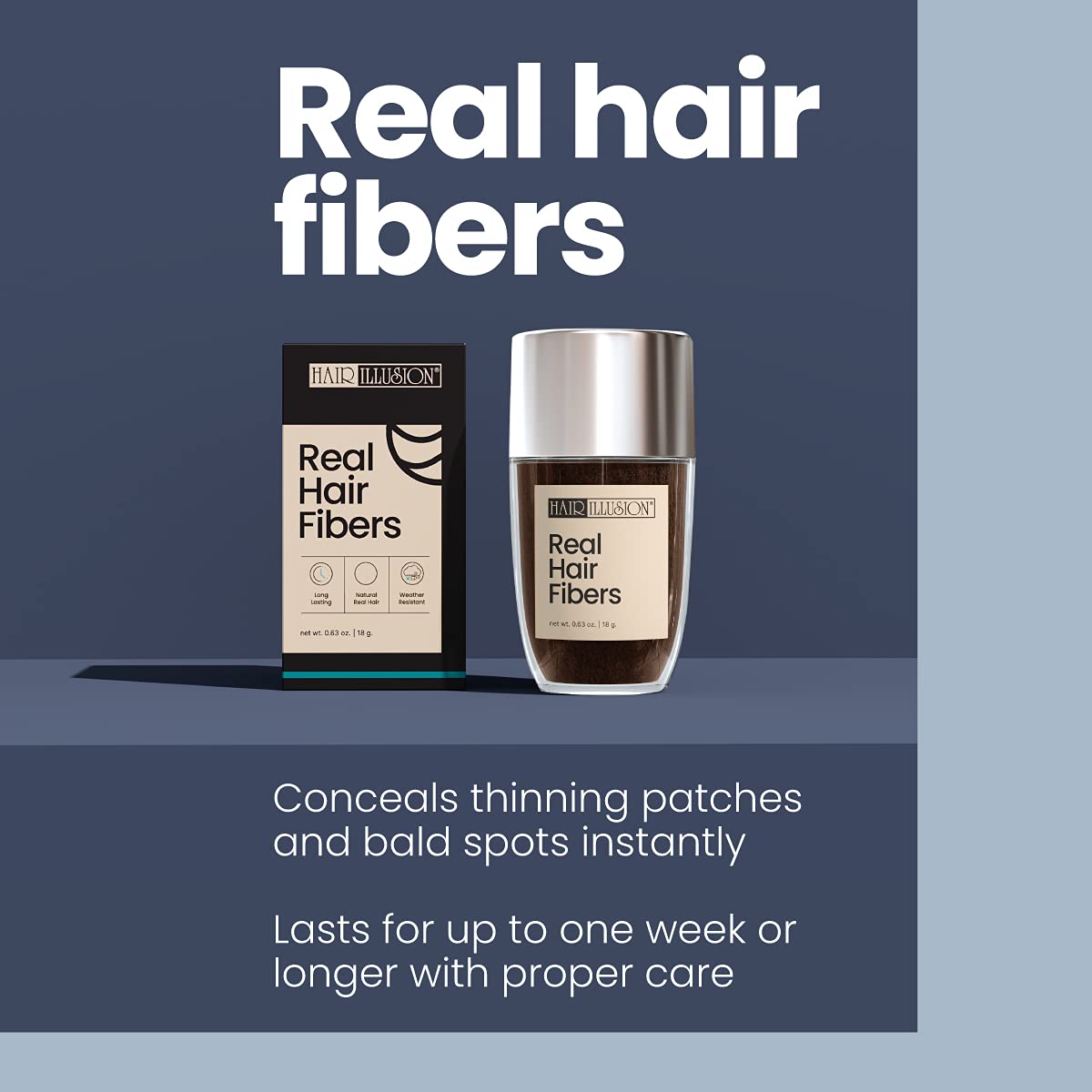Hair Illusion 100% Natural Human Hair Fibers Not Synthetic for Men and Women, Premium Hair Building Formulation, Large, 38 g Bottle, Jet Black