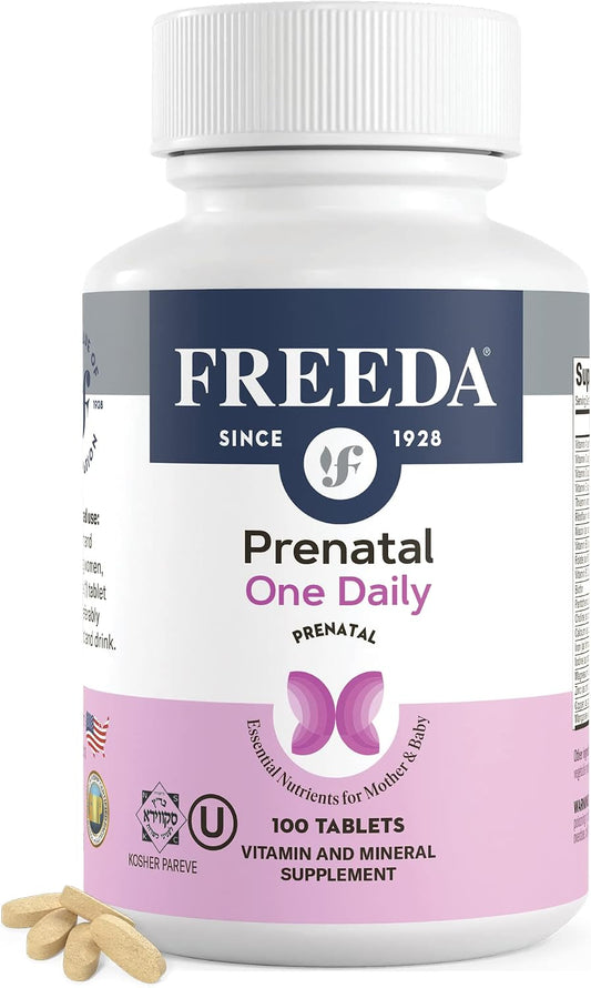 FREEDA Prenatal Vitamins for Pregnant Women – 100 Tablets | Supports Mother & Baby Nutrition – Includes Methylfolate, Calcium, & Essential Nutrients – Vegan, Kosher, Easy-to-Swallow