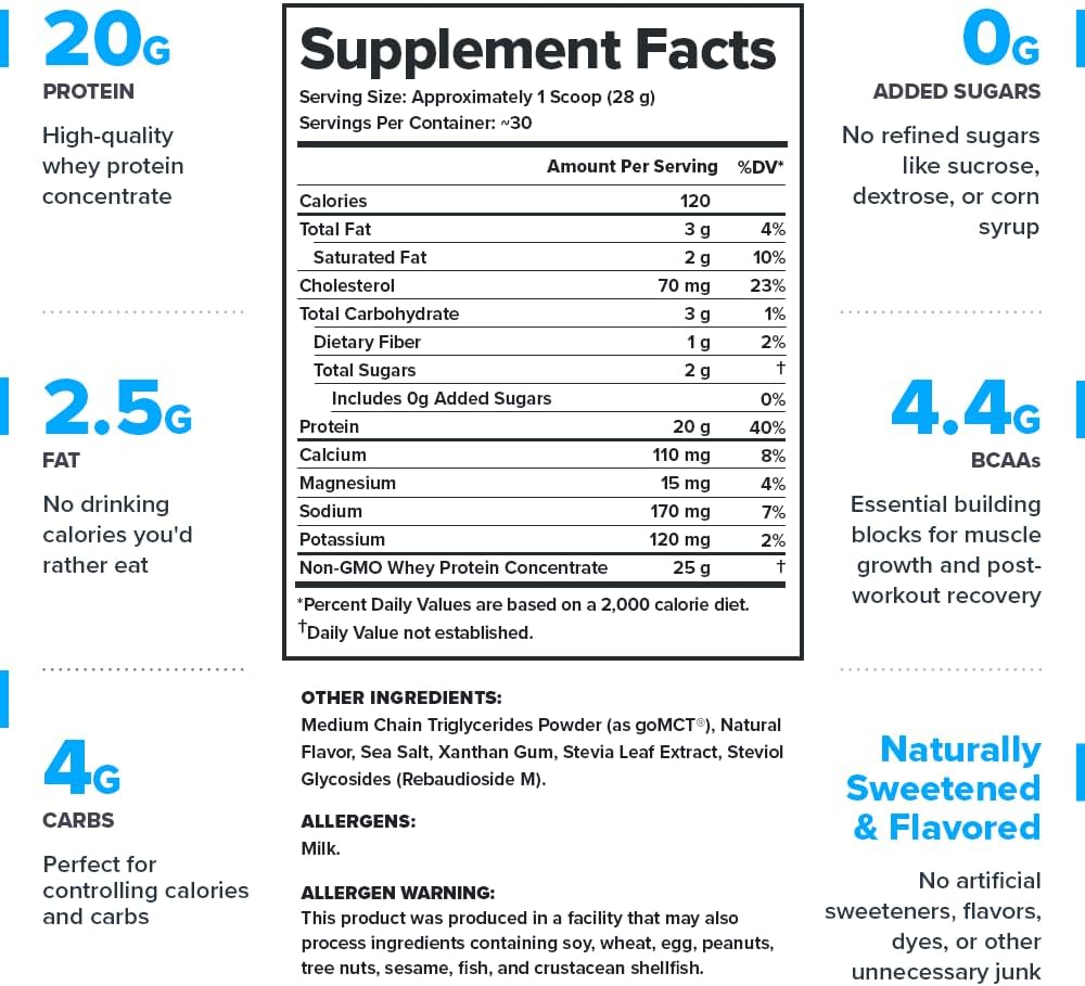 LEGION Whey Protein Powder - Naturally Flavored Whey Protein Concentrate with BCAAs - Supports Muscle Growth & Recovery, Gluten Free, No Added Sugar Protein Powder - Vanilla Flavor (30 Servings)