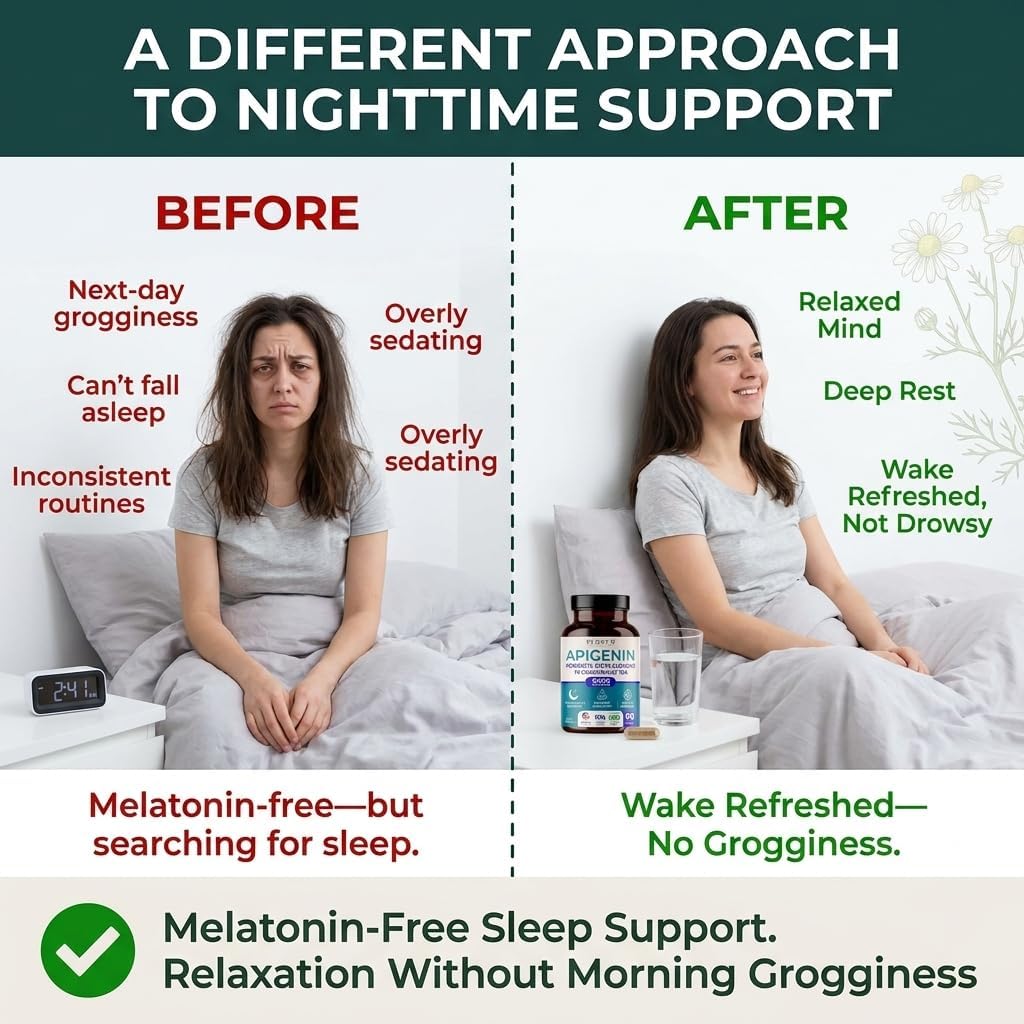 PLANT.O NUTRITION Apigenin 50mg Supplement for Sleep Support & Relaxation - Melatonin Free Bioflavonoid Capsules Found in Chamomile Tea, Third Party Tested, Gluten Free, 60 Capsules