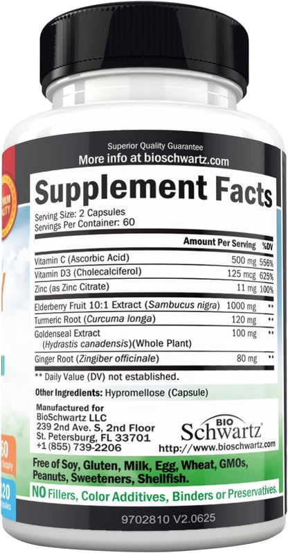 Immune Support Supplement with Zinc Elderberry Vitamin D 5000 IU, 120ct