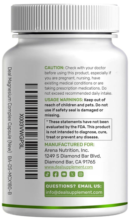 Magnesium Complex 500mg, 240 Veggie Capsules – 10-in-1 Glycinate, Citrate, Malate, Oxide, & More – 100% Chelated for Easy Absorption – Essential Mineral Supplement – Non-GMO