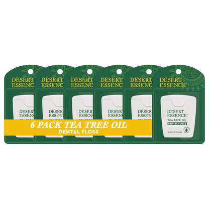 Desert Essence, Tea Tree Dental Floss 50 yd - Gluten Free - Cruelty Free - Naturally Waxed with Bees Wax - No Shred Floss - Tea Tree Oil - Removes Plaque and Build Up, pack of 6