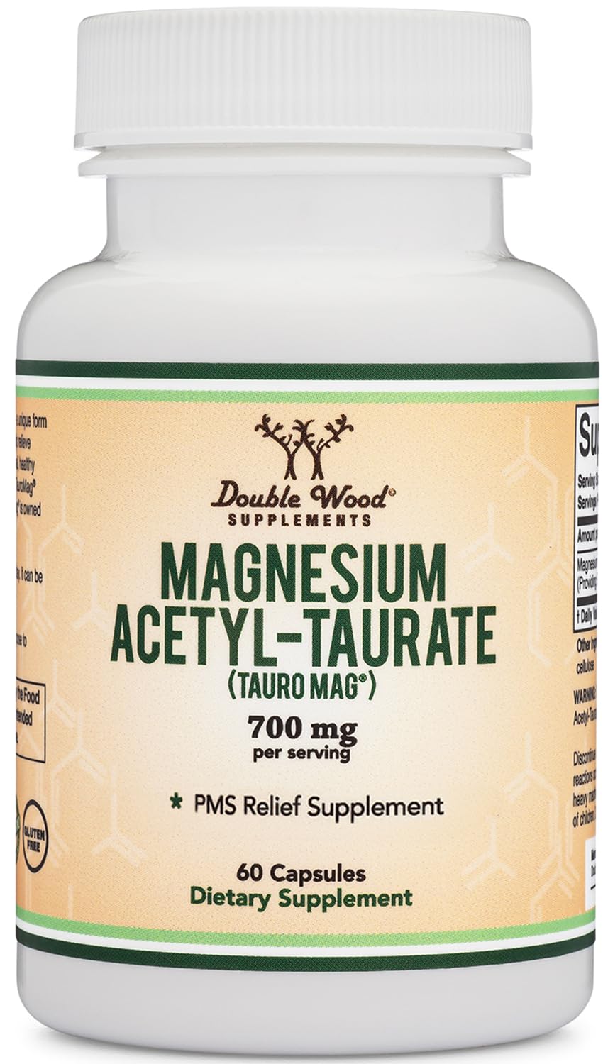 Magnesium Taurate Supplement for Cardiovascular Health to Boost Magnesium Levels (1,500mg per Serving, 210 Vegan Capsules) Non-GMO, Gluten Free, by Double Wood Supplements