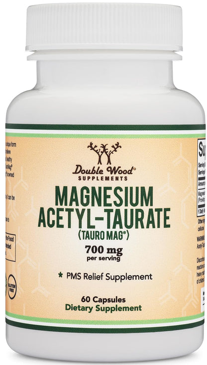 Magnesium Taurate Supplement for Cardiovascular Health to Boost Magnesium Levels (1,500mg per Serving, 210 Vegan Capsules) Non-GMO, Gluten Free, by Double Wood Supplements