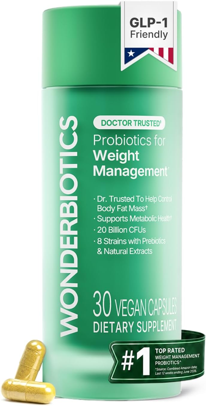 Appetite Suppressant GLP-1 Support Supplement - 30 Capsules | Probiotic + Prebiotic, Super Berberine for Weight Loss, Metabolism, Craving Control, 20B CFU, 8 Clinically Studied Strains