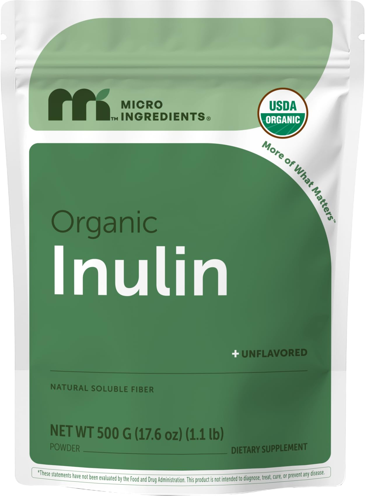 Micro Ingredients Organic Inulin FOS Fiber Powder, 2.2 lbs | Quick Water-Soluble Prebiotic | Natural Fiber for Smoothies & Drinks | Vegan Friendly, Dissolves Clear