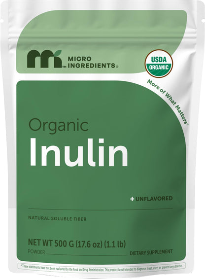 Micro Ingredients Organic Inulin FOS Fiber Powder, 2.2 lbs | Quick Water-Soluble Prebiotic | Natural Fiber for Smoothies & Drinks | Vegan Friendly, Dissolves Clear