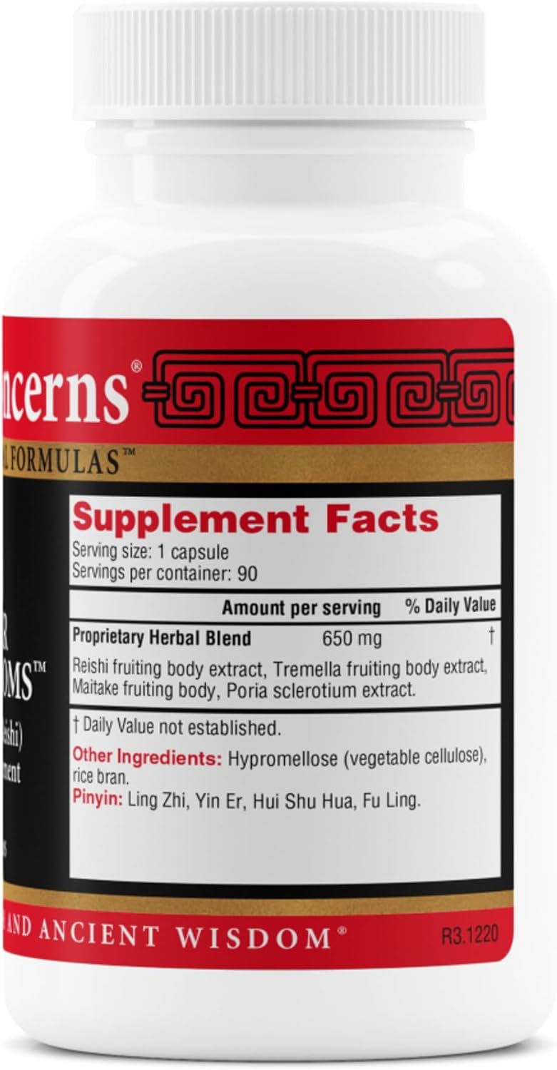Health Concerns Power Mushrooms – Immune System & Natural Energy Support – Adaptogenic Mushroom Supplement with Reishi, Tremella, Maitake, Poria – Traditional Chinese Herbal Supplement - 90 Capsules