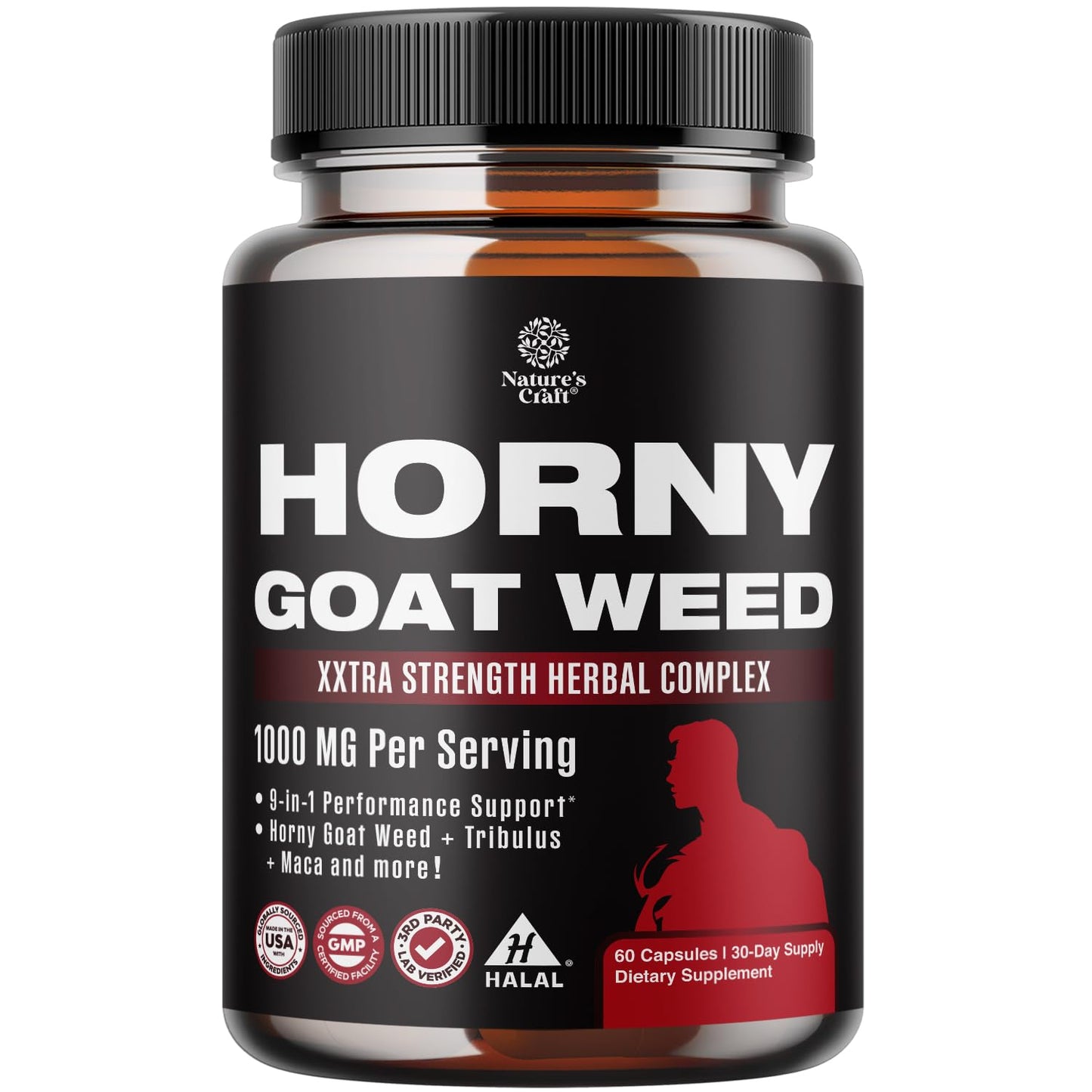 Horny Goat Weed for Men - Extra Strength Male Supplement with Black Maca Root, Tongkat Ali, Saw Palmetto & Panax Ginseng Extract for Stamina & Energy - 60 Count