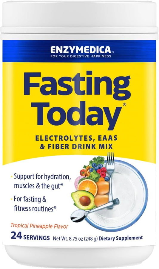 Enzymedica Fasting Today Drink Mix - Electrolyte Powder Supplement for Intermittent Fasting, Support for Hydration, Appetite & Muscle Health, Keto Friendly, Tropical Pineapple Flavor - 8.75 oz