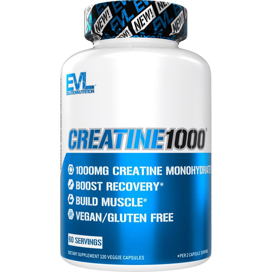 Evlution Nutrition Creatine Monohydrate Capsules - Pre and Post Workout Recovery Creatine Pills Men & Women's Muscle Gains Strength and Recovery - Vegan & Gluten Free, 500mg Per Capsule (60 Servings)