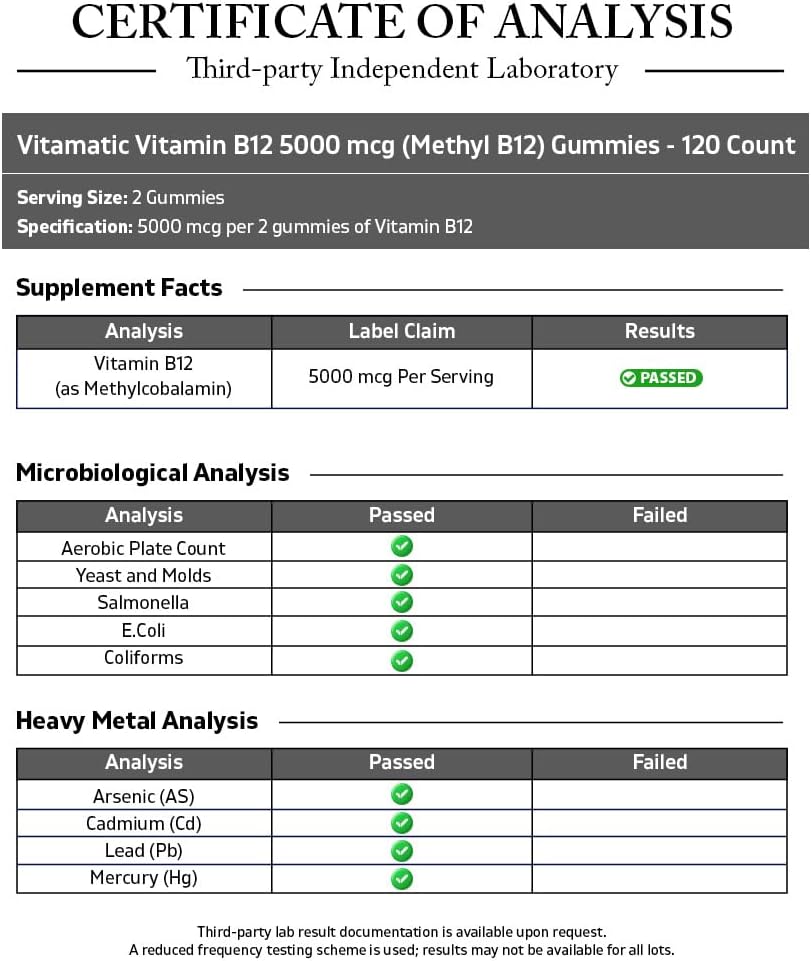 Vitamatic Methyl B12 5000 mcg, 120 Gummies, Natural Cherry Flavor | Extra Strength, Energy Metabolism Support and Nervous System Health Support*, Non-GMO, Gluten Free