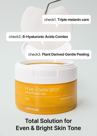 celimax Pore+Dark Spot Brightening Pad | Exfoliating Peeling Pads for Enlarged Pores, with Hyaluronic Acid, Pore Minimizer, Non-Irritating, Hydrating, For Sensitive Skin (40 pads)