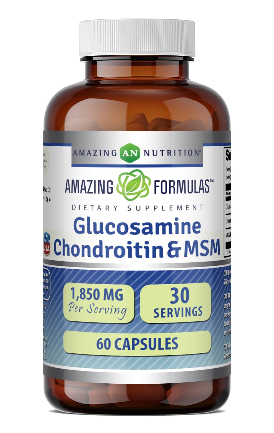 Amazing Formulas Glucosamine Chondroitin & MSM Supplement | 1850 Mg per Serving | 240 Capsules | Non-GMO | Gluten-Free | Made in USA