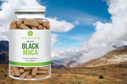 Antler Farms 100% Pure Black Maca Root, 130 Capsules, 1500mg | Grown in the Junin Plateau in Peru, Male Energy, Vitality & Stamina, Hormonal Balance, Memory & Mental Clarity