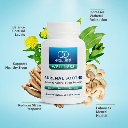 Equilife Adrenal Soothe - Balance Cortisol & Sleep Support - 90 Capsules | Ashwagandha | L-Theanine | Mental Health Support | Supplements for Men & Women | Gluten Free | Vegan | Dairy Free | Non-GMO