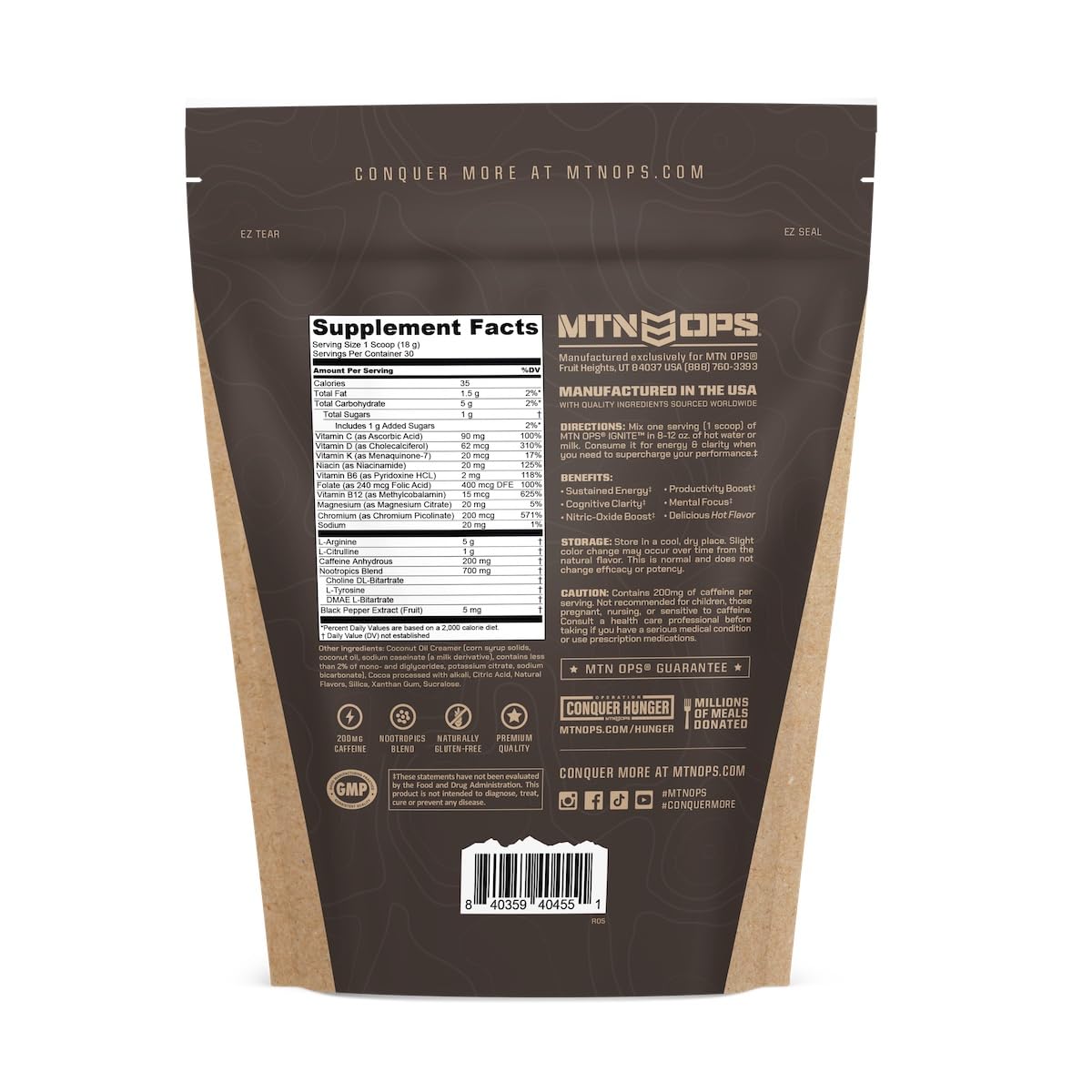 MTN OPS Hot Ignite Focus & Energy Coffee, Mountain Mocha