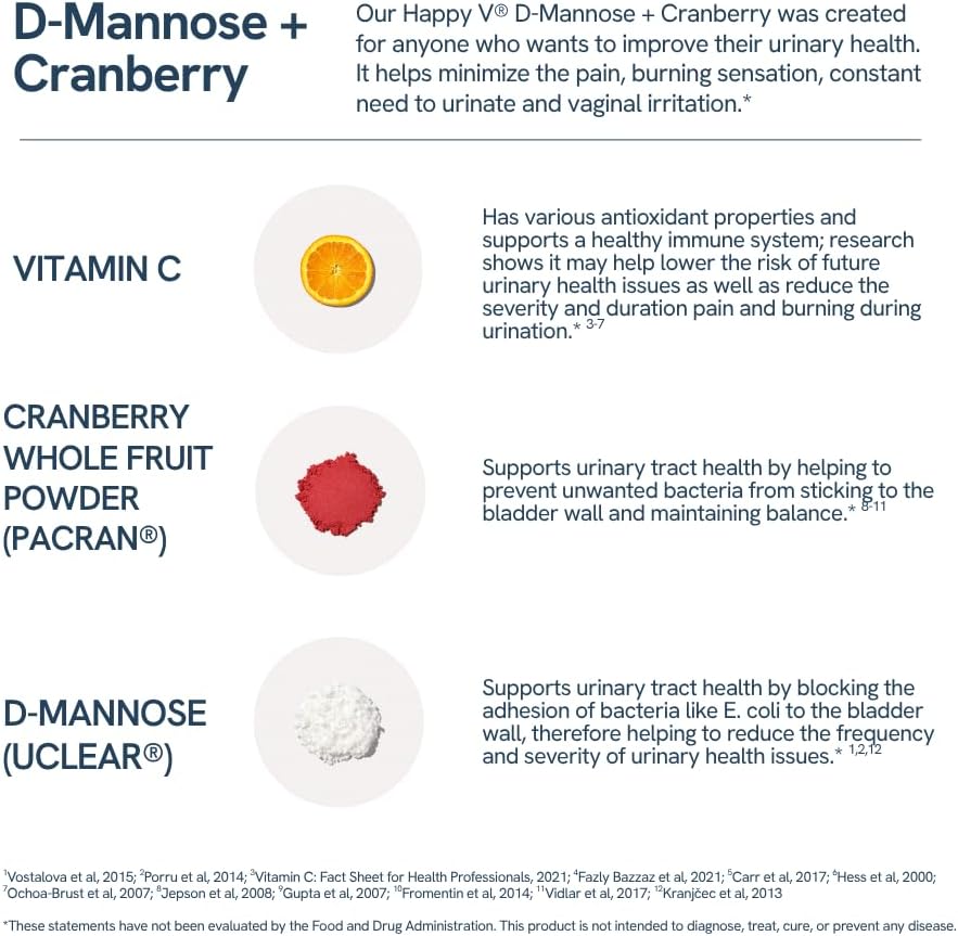 Happy v Dr. Formulated D-Mannose with Cranberry Pills for Women Cranberry for Urinary Tract infections & D Mannose Powder for UTI Infection Prevention, Bladder & Urinary Tract Health & Harmony