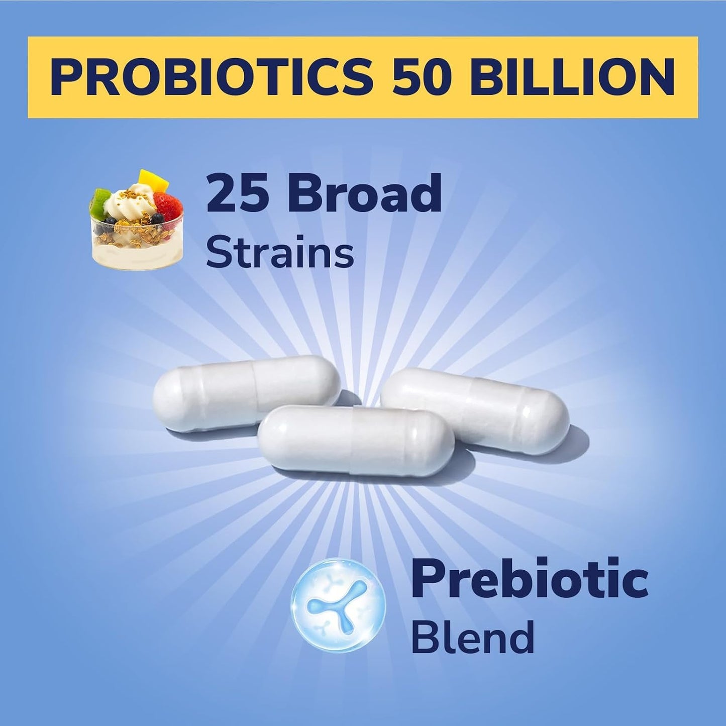 Vitalibre Probiotic for Women and Men, 50 Billion CFU, 25 Diverse Strains Plus Prebiotics, for Digestive Health & Immune Support, Delayed Release, No Refrigeration Needed, 60 Veggie Capsules