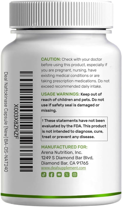 Nattokinase Supplement 4,000 FU Per Serving, 240 Veggie Capsules – Japanese Natto with Bromelain, Turmeric Curcumin & Black Pepper Complex – Digestive Enzymes & Heart Health – Non-GMO, Vegan