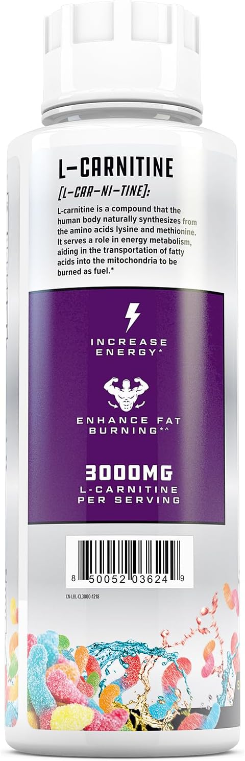 Cutler Nutrition Liquid L-Carnitine Fat Burner with Acetyl L-Carnitine | Sour Gummy Worm, 16 fl oz | Triple-Form Liquid with L-Carnitine Tartrate for Energy, Metabolism, Recovery and Workout Support