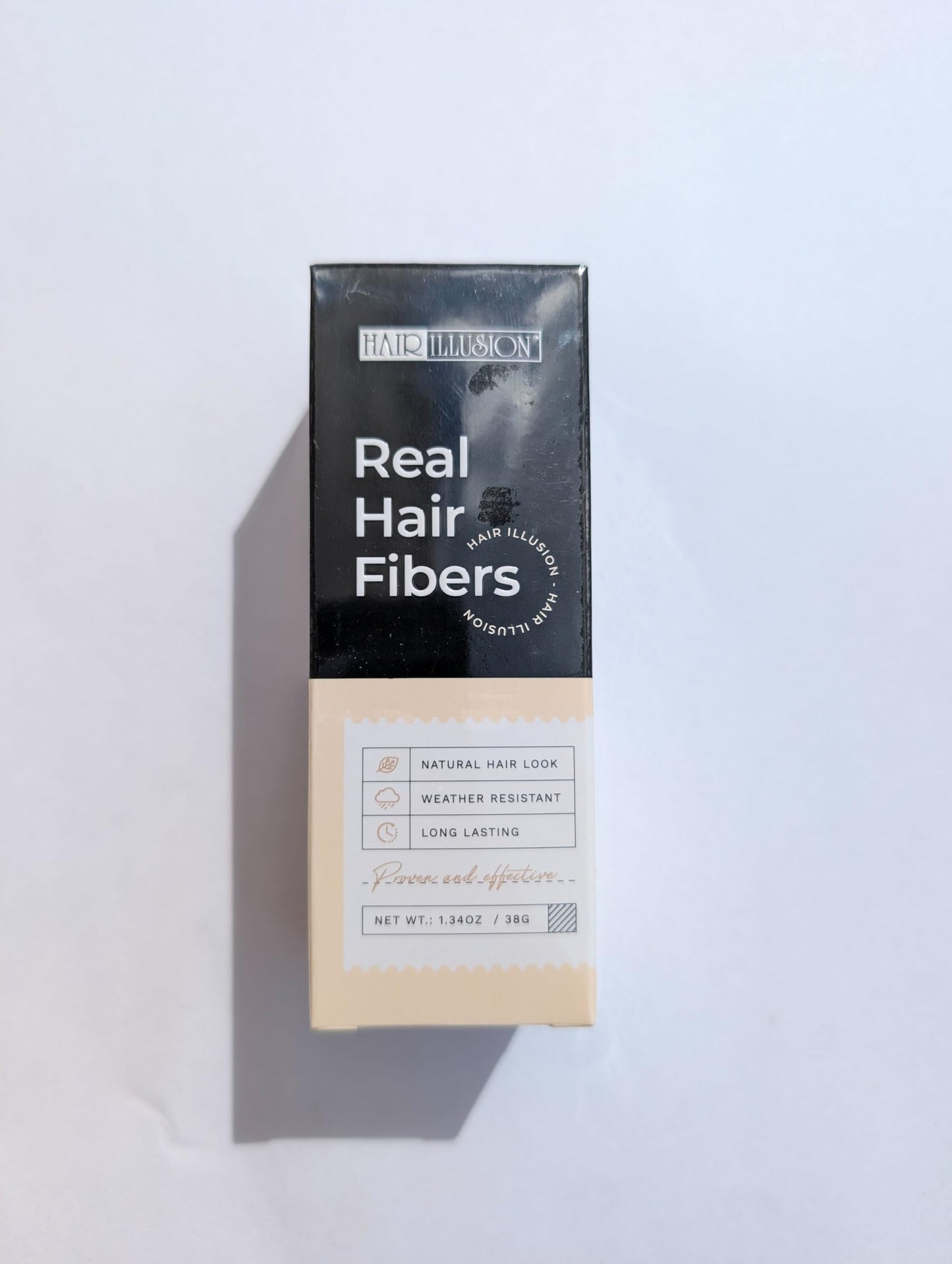 Hair Illusion Black Real Hair Fibers for Thinning Hair - 100% Natural Texture, Non Synthetic Hair Fibers - Bald Spot Cover Up for Women & Men - 38 Gram
