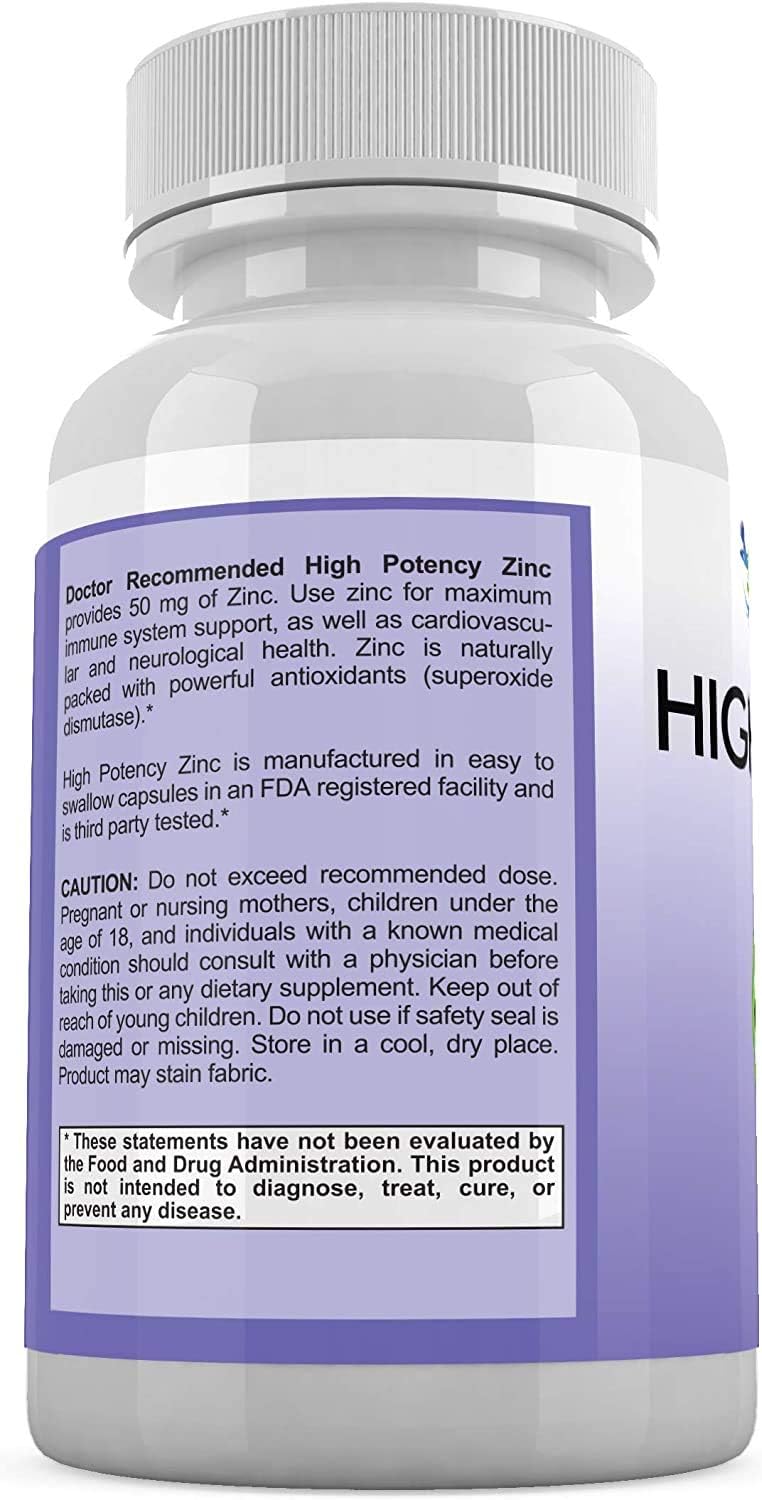 Zinc 50mg - Zinc Picolinate Immune Health Support Supplement 120 Veggie Capsules for Adults and Kids Vitamin, Well-Absorbed High Potency Pure Zinc Supplements - 50mg Per Serving