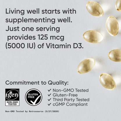 Sports Research Vitamin D3 5000 IU with Coconut MCT Oil - High Potency Vitamin D Supplement for Immune & Bone Support - Non-GMO Verified, Gluten & Soy Free – 125mcg, 360 Liquid Softgels